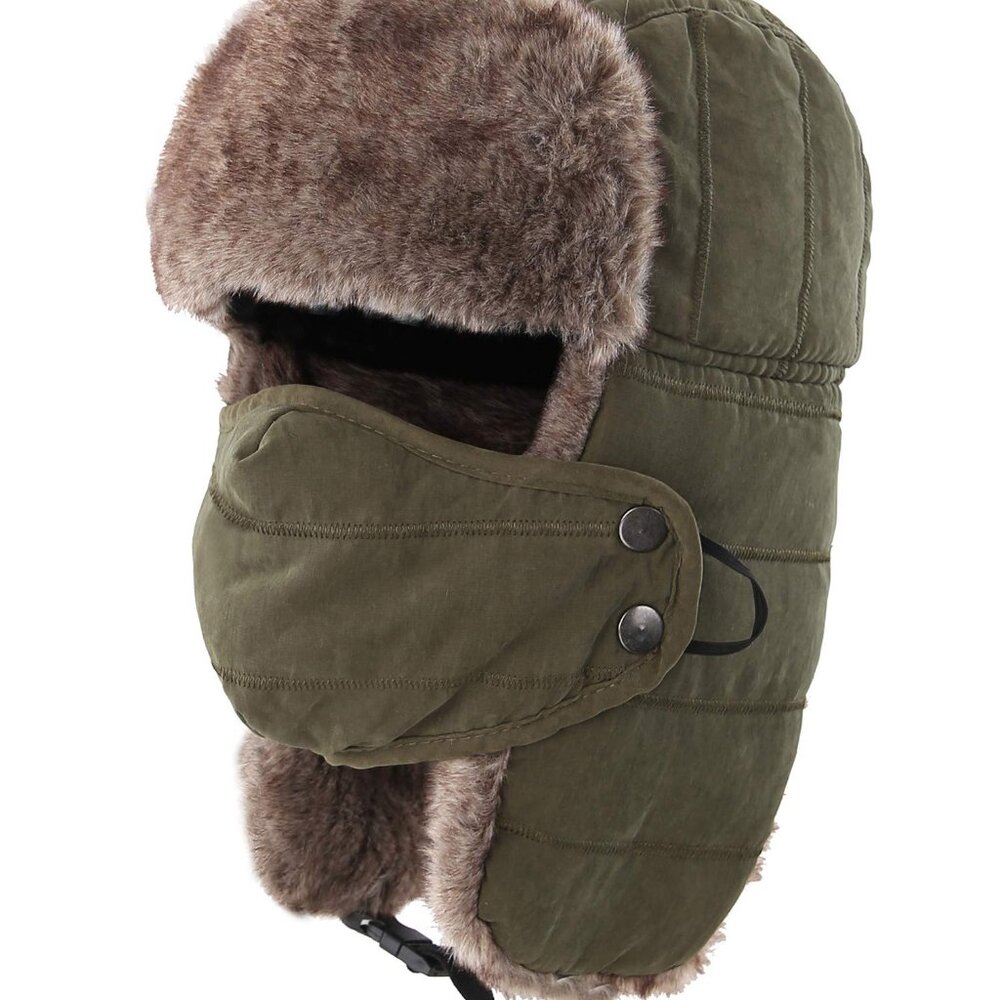 Men's Winter Trapper Hat with Removable Face Mask & Earflaps